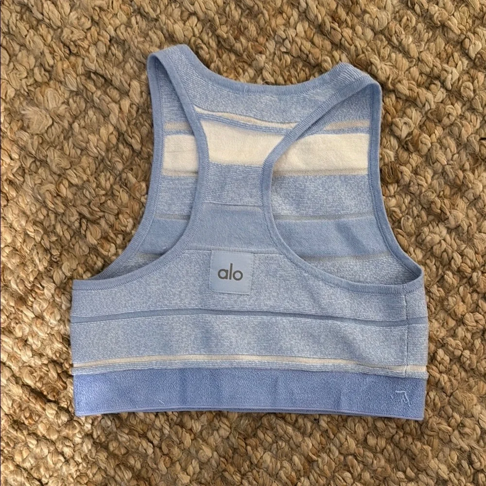 Alo Striped Light Blue & White Racerback Sports Bra